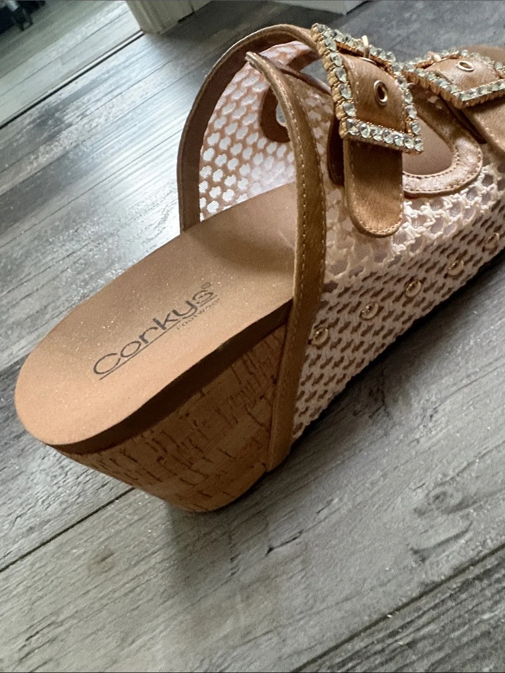 Corkys Cream Crochet Wedge Sandals NEVER WORN